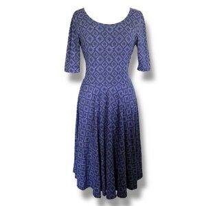 LulaRoe Womens Nicole Dress Sz Large Purple Geometric Dots Fit & Flare Midi